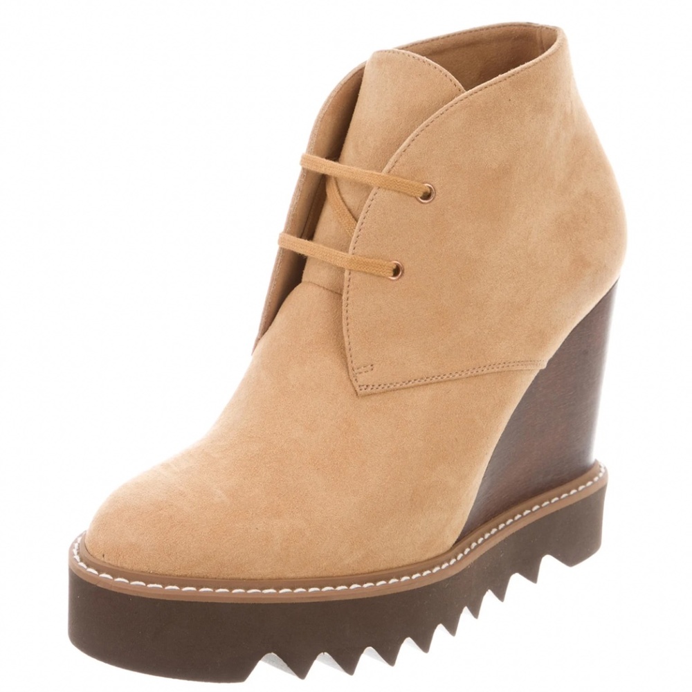 Stella McCartney Leana Lace-Up Ankle Wedge Boots 7